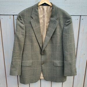 CHAPS Ralph Lauren Men's Vintage Wool Houndstooth Blazer Sz. 46 Tall Brown